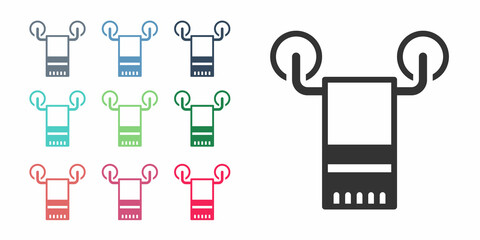 Black Towel on hanger icon isolated on white background. Bathroom towel icon. Set icons colorful. Vector