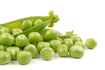 Fresh peas isolated on white background 
