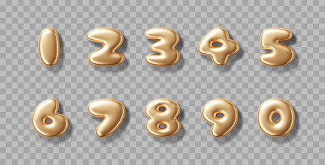 Gold metallic three dimensional numbers isolated on transparent background, Vector illustration