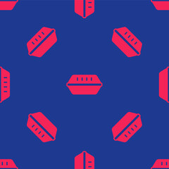 Red Lunch box icon isolated seamless pattern on blue background. Vector