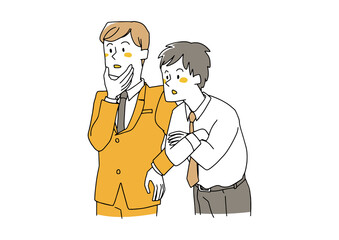 横に注目している若いビジネスマン　コミカルな手書きの人物イラスト　ベクター線画にシンプルな色つけ　