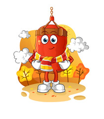 punching bag in the autumn. cartoon mascot vector