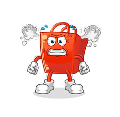 shopping bag very angry mascot. cartoon vector