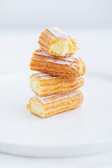 Traditional French eclairs, dessert