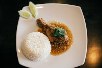 Thai Asian food. Baked Chicken with rice