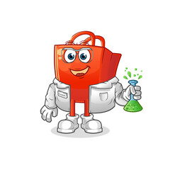 shopping bag scientist character. cartoon mascot vector