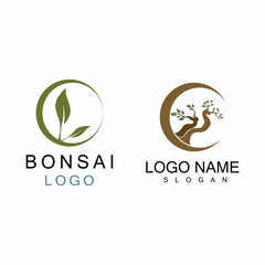 Oriental Bonsai Art, Japanese Mini Small Plant Tree on Pot Silhouette logo design vector