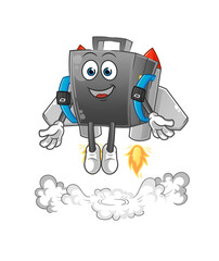 briefcase with jetpack mascot. cartoon vector