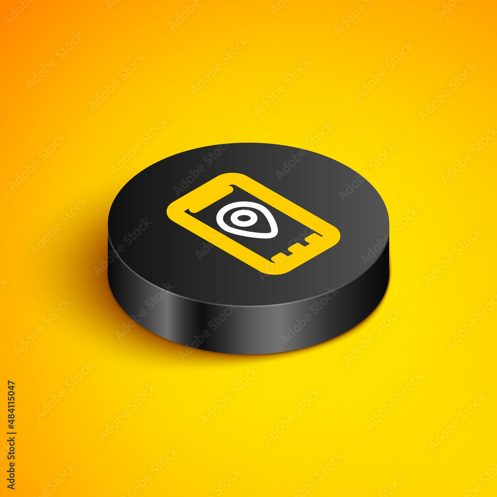 Poster isometric line infographic of city map navigation icon isolated on yellow background. mobile app int