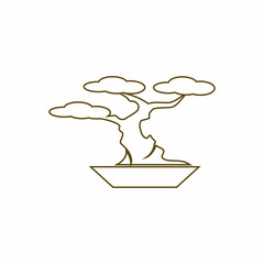 Oriental Bonsai Art, Japanese Mini Small Plant Tree on Pot Silhouette logo design vector