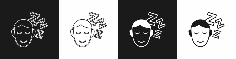 Set Dreams icon isolated on black and white background. Sleep, rest, dream concept. Resting time and comfortable relaxation. Vector