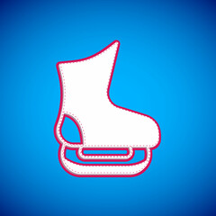 White Skates icon isolated on blue background. Ice skate shoes icon. Sport boots with blades. Vector