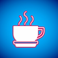 White Coffee cup icon isolated on blue background. Tea cup. Hot drink coffee. Vector