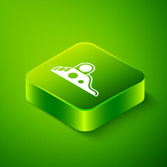 Isometric Slide playground icon isolated on green background. Childrens slide. Green square button. Vector