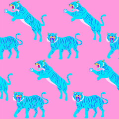 Seamless pattern with colorful tiger. Editable vector illustration.