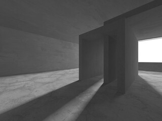 Dark Concrete Wall Architecture. Empty Room
