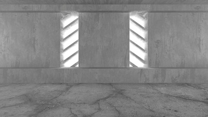 Dark Concrete Wall Architecture. Empty Room
