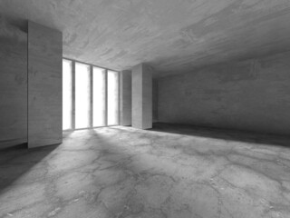 Dark Concrete Wall Architecture. Empty Room