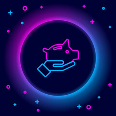 Glowing neon line Piggy bank icon isolated on black background. Icon saving or accumulation of money, investment. Colorful outline concept. Vector