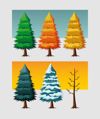 Obraz premium illustration of pine trees in different seasons