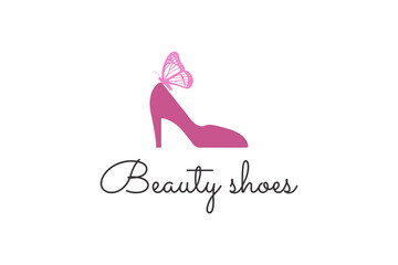 Obraz na płótnie Canvas beauty butterfly on high heel shoes, feminine boutique lifestyle fashion logo design
