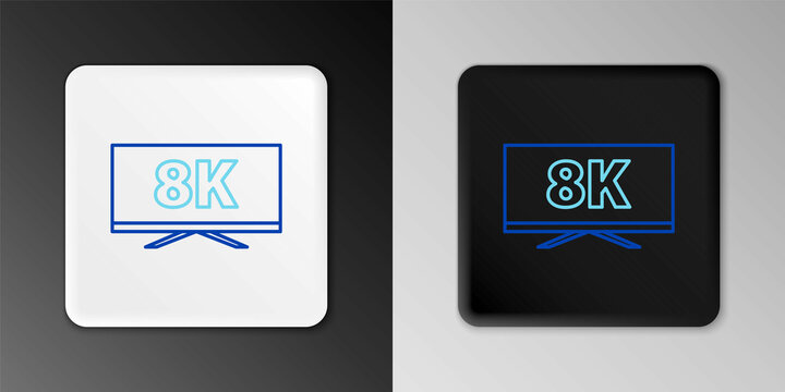 Line Screen tv with 8k Ultra HD video technology icon isolated on grey background. Colorful outline concept. Vector