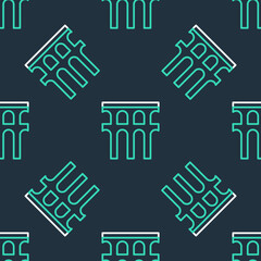 Line Aqueduct of Segovia, Spain icon isolated seamless pattern on black background. Roman Aqueduct building. National symbol of Spain. Vector