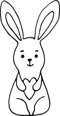Obraz premium A rabbit with a heart. Spring, Easter black and white doodle illustration