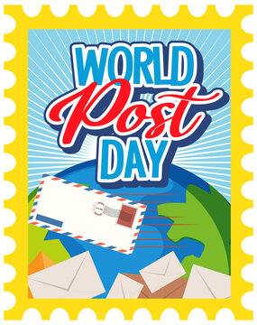 World Post Day banner with postbox and envelope