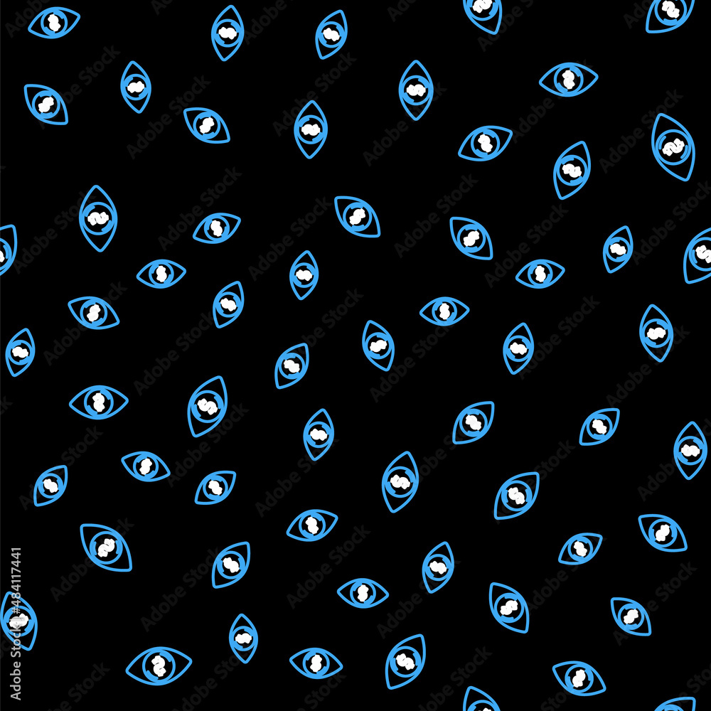Poster line eye with dollar icon isolated seamless pattern on black background. vector