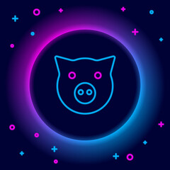 Glowing neon line Pig icon isolated on black background. Animal symbol. Colorful outline concept. Vector