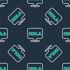 Line Hola icon isolated seamless pattern on black background. Vector