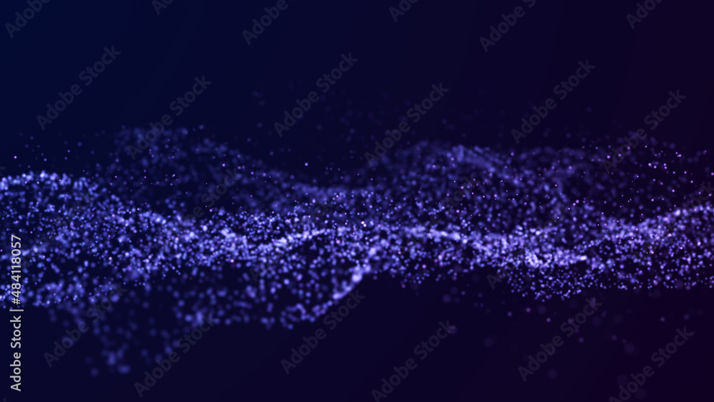 Poster technology background with glowing defocused particles. big data. digital background wave. widescree