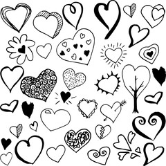 Collection of doodle sketch hearts