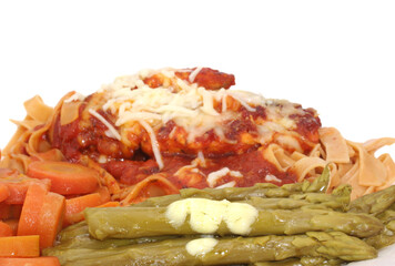 Asparagus and Carrots with Baked Chicken and Marinara Sauce