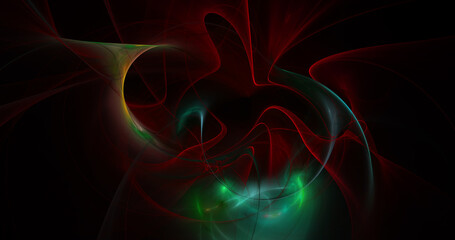Abstract colorful red, yellow and green fiery shapes. Fantasy light background. Digital fractal art. 3d rendering.