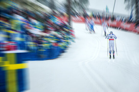Nordic ski competitions. Athletes on the professional Track, Image for Winter Game in Beijing 2022