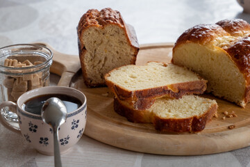 cup of coffee and homemade brioche