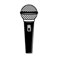 Vintage microphone. Design element for emblem, sign, badge, logo. Vector illustratio