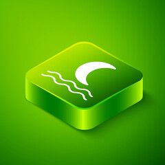 Isometric Night fog or smoke icon isolated on green background. Green square button. Vector