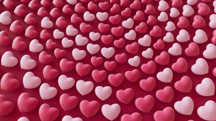 Valentine's Day Wallpaper. Spiral Design with Light Pink and Dark Pink 3d Hearts. 3D Render.