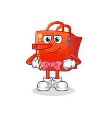 shopping bag lie like Pinocchio character. cartoon mascot vector