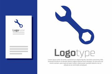 Blue Wrench spanner icon isolated on white background. Logo design template element. Vector