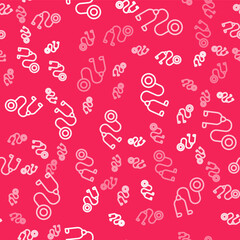 White line Stethoscope medical instrument icon isolated seamless pattern on red background. Vector