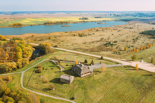Kosava, Belarus. Memorial Museum-estate Of Tadeusz Kosciuszko. Aerial Bird's-eye View Of Famous Popular Historic Landmark House Of Andrew Thaddeus Bonaventure Kosciuszko.Kosava, Belarus. Memorial