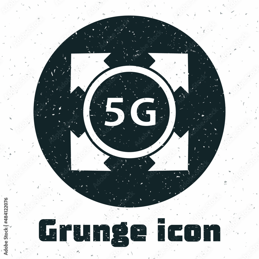 Poster grunge 5g new wireless internet wifi connection icon isolated on white background. global network hi
