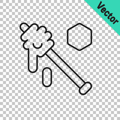 Black line Honey dipper stick icon isolated on transparent background. Honey ladle. Vector