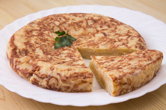 dish of typical Spanish potato omelette