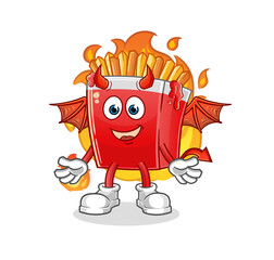 French fries demon with wings character. cartoon mascot vector