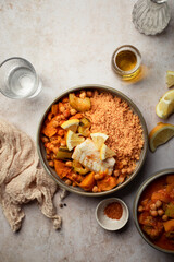 Assiette de couscous au poisson potiron carottes et courgettes